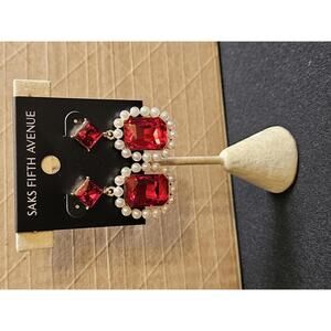 Saks Fifth Avenue Red & Pearl Statement Earrings